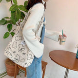 Corduroy Tote Bag with Inner Pocket for Women