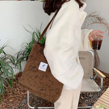 Corduroy Tote Bag with Inner Pocket for Women