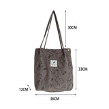 Corduroy Tote Bag with Inner Pocket for Women