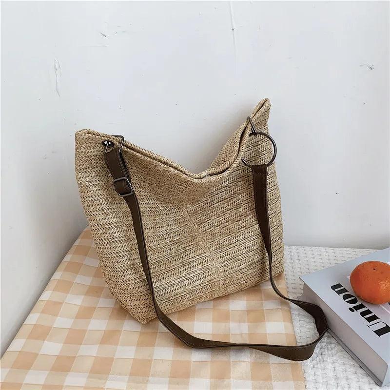 Casual Straw Tote Handbag Large Capacity Women Shoulder Bag