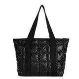 Winter Nylon Padded Tote Bag Quilted Plaid Women Handbags Shoulder Bags