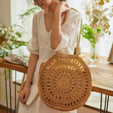 Boho Straw Woven Circle Tote Bag for Women