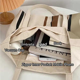 Striped Cotton Canvas Tote Bag Letter Printing Handbag