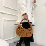 Casual Corduroy Women's Shoulder Bags Half Moon Handbags