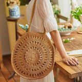 Summer Round Straw Bag For Women Woven Handbag Rattan Shoulder Bag