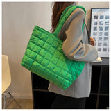 Large Winter Shoulder Bag Rhombus Pattern Top Handle Casual Tote