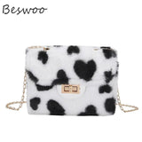 Heart Prints Plush Shoulder Bag Faux Fur Messenger Square Bags