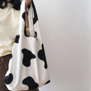 Cow Print Corduroy Handbag Tote Shoulder Bag