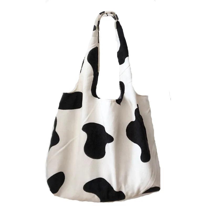 Cow Print Corduroy Handbag Tote Shoulder Bag