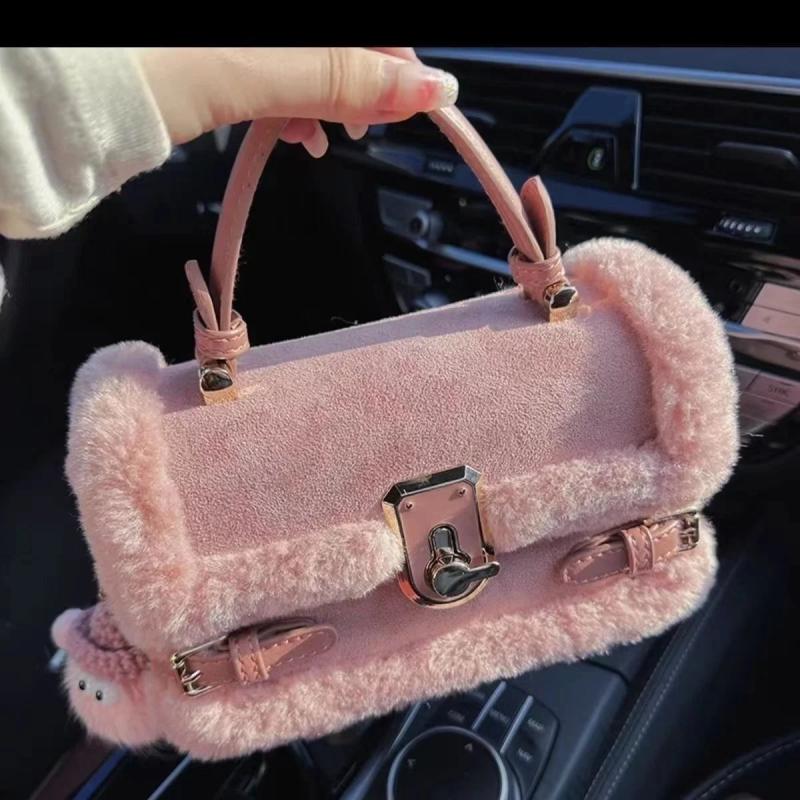 Women's Plush Shoulder Bag Square Messenger Purse PU Leather Handbag