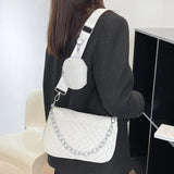 Embroidered Chain Shoulder Bag with Purse