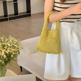 Cotton Hollow Small Tote Women Mesh Handbag Retro Net Beach Buack Bags