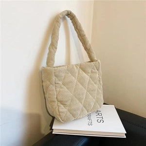 Corduroy Tote Bag for Women Pad Cotton Shoulder Bag Handbags Casual