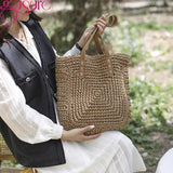 Straw Woven Shoulder Bag Beach Travel Rattan Knitted Large