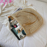 Straw Woven Shoulder Bag Beach Travel Rattan Knitted Large