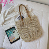 Straw Woven Shoulder Bag Beach Travel Rattan Knitted Large