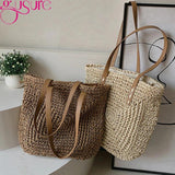Straw Woven Shoulder Bag Beach Travel Rattan Knitted Large