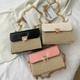 Summer Flap Straw Crossbody Bag Weave Chain Handbag Female Messenger Bag