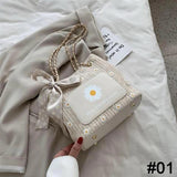 Women Summer Sunflower Straw Large Tote Bag Beach Shoulder Handbag