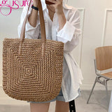 Women Summer Woven Shoulder Shopping Bag Beach Vacation Travel