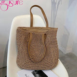 Women Summer Woven Shoulder Shopping Bag Beach Vacation Travel