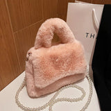 Hourglass Faux Fur Sherpa Bag Crossbody Chain Small Handbag Pink