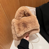 Hourglass Faux Fur Sherpa Bag Crossbody Chain Small Handbag Pink