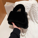 Hourglass Faux Fur Sherpa Bag Crossbody Chain Small Handbag Pink