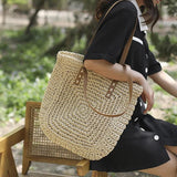 Large Straw Beach Bag Shoulder Tote Women Raffia Travel Handbag