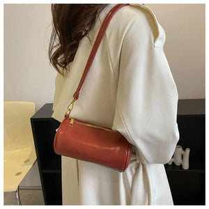 Vintage Barrel-shaped Shoulder Bag for Women PU Leather Handbags Crossbody Purse