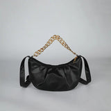 Pleated Shoulder Bag Half Moon Chain Crossbody Bags For Women Solid Pu Leather