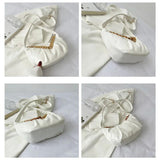 Pleated Shoulder Bag Half Moon Chain Crossbody Bags For Women Solid Pu Leather