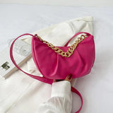 Pleated Shoulder Bag Half Moon Chain Crossbody Bags For Women Solid Pu Leather