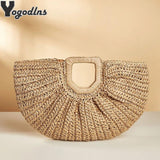 Large Straw Bag Moon Handbag for Women
