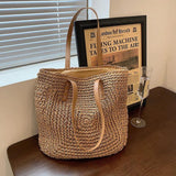Vintage Straw Woven Shoulder Shopping Bag Casual Women Large Capacity Totes