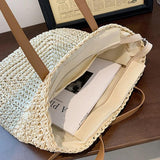 Vintage Straw Woven Shoulder Shopping Bag Casual Women Large Capacity Totes
