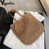 Vintage Straw Woven Shoulder Shopping Bag Casual Women Large Capacity Totes