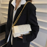 Plaid Shoulder Bag Chain Strap Handbag PU Leather Crossbody