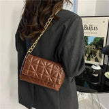 Plaid Shoulder Bag Chain Strap Handbag PU Leather Crossbody