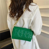 Plaid Shoulder Bag Chain Strap Handbag PU Leather Crossbody