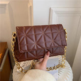 Plaid Shoulder Bag Chain Strap Handbag PU Leather Crossbody