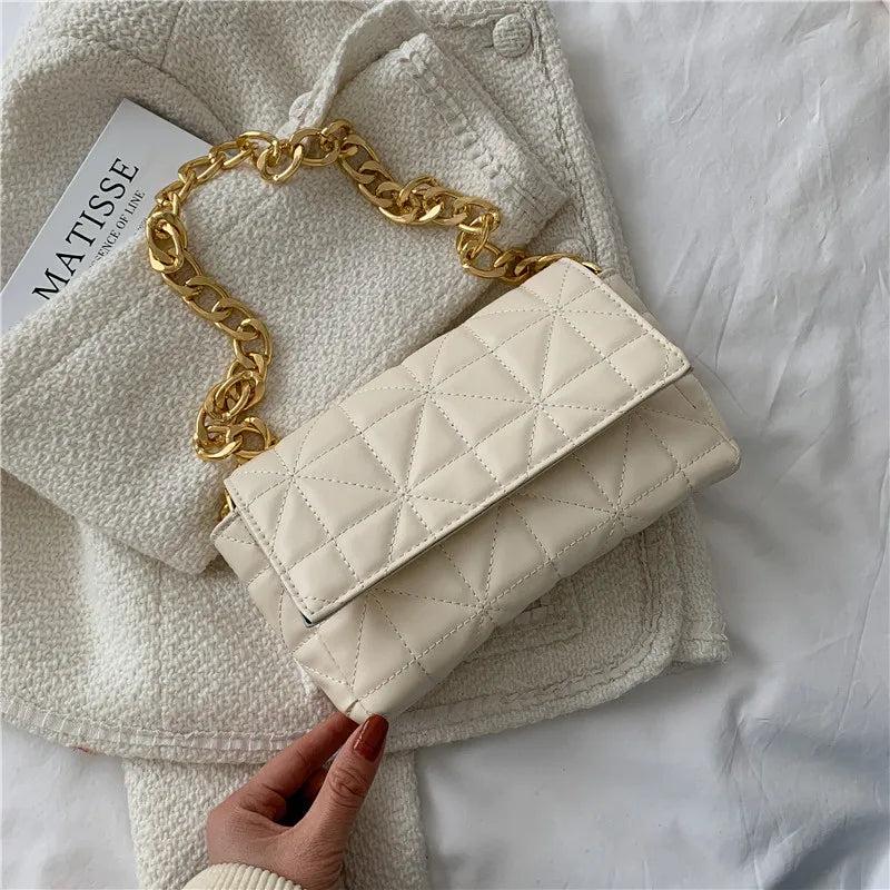 Plaid Shoulder Bag Chain Strap Handbag PU Leather Crossbody