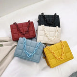 Women Grid Embossed Metal Chain Crossbody Bag Mini Purse Handbag