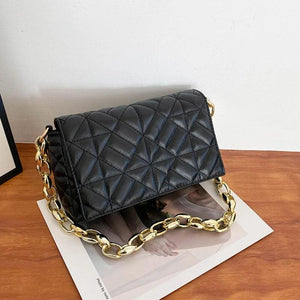 D0LF Shoulder Bag Thick Chain Quilted Handbag Women Clutch Bag