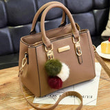 Furry Ball Multifunction Pu Leather Waterproof Handbag