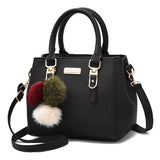 Furry Ball Multifunction Pu Leather Waterproof Handbag