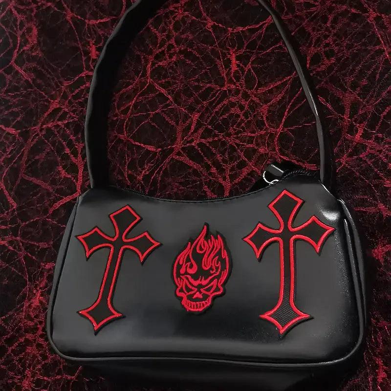 Gothic Harajuku E Girl Handbag Cross Patchwork PU Shoulder Bag