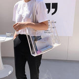 D0LF Transparent PVC Shoulder Bags for Women Girls Jelly Large Tote Summer Beach