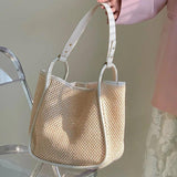 Straw Woven Top Handle Beach Bag Large Capacity Tote
