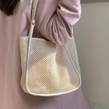 Straw Woven Top Handle Beach Bag Large Capacity Tote